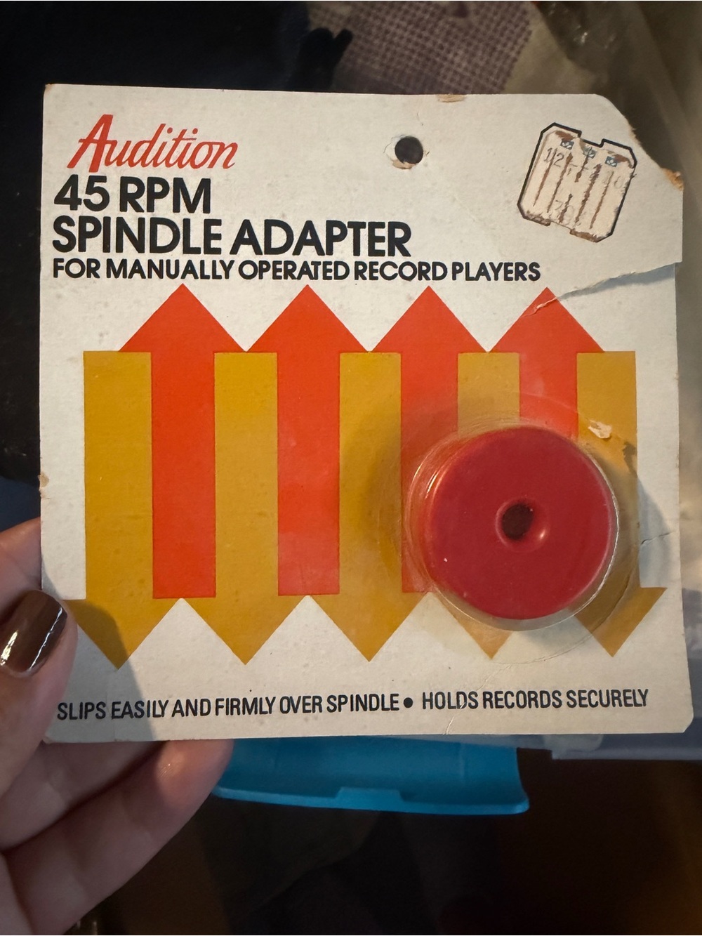 Auditions Red 45 RPM Spindle Adapter on Card